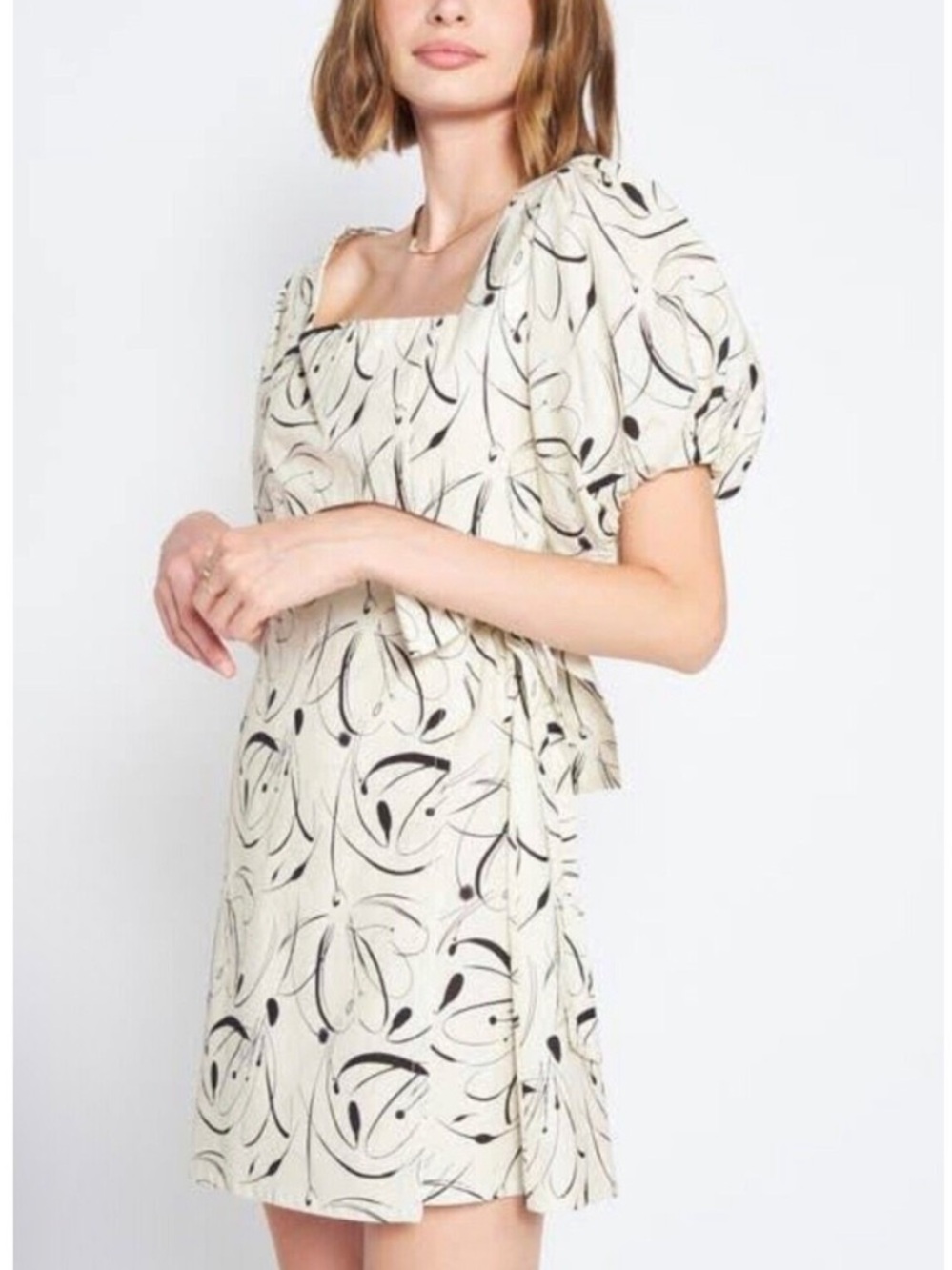 En Saison Iris Cutout Puff Sleeve Cotton Minidress Sz Medium